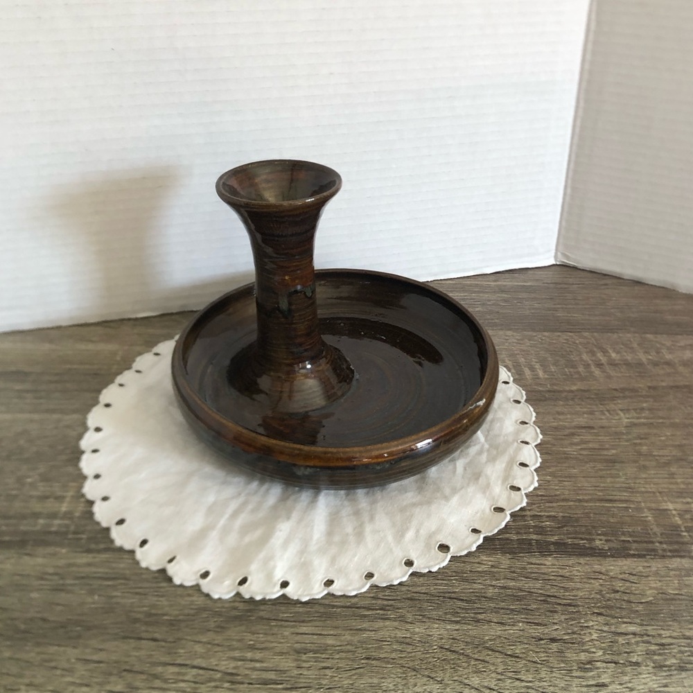 Hand Crafted Ceramic Candlestick Holder with Catch All Tray
